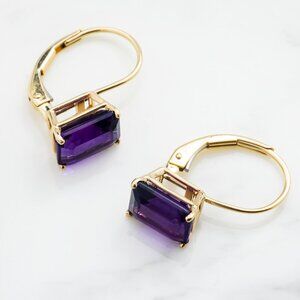 14K Yellow Gold Amethyst Earrings